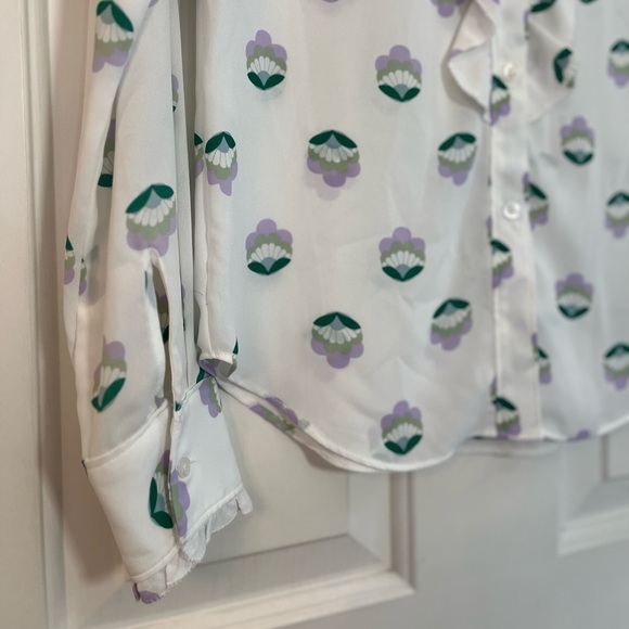 Aritzia Sunday Best Floral Print Button Front Long Sleeve Ruffle Blouse XS - Picture 4 of 16